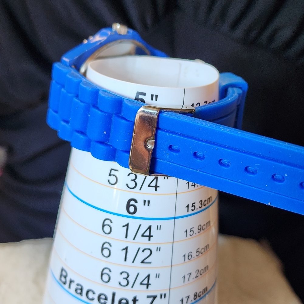 Geneva Blue Silicone Watch with Crystal Accents - Picture 4 of 15